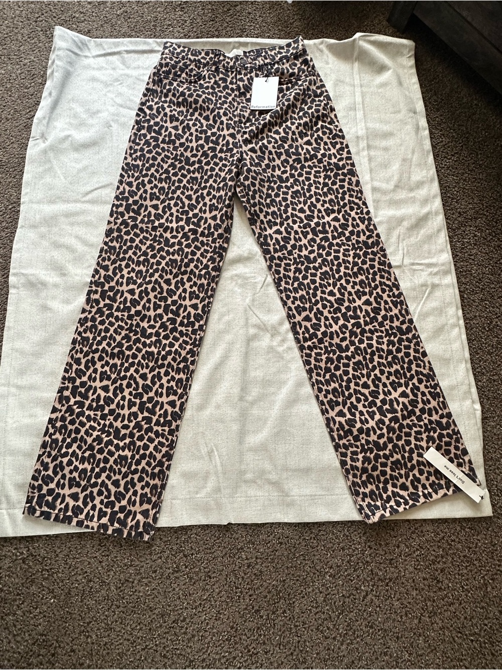 Reformation Leopard-Print Wide Leg Pants - Tan & Black - Picture 2 of 7